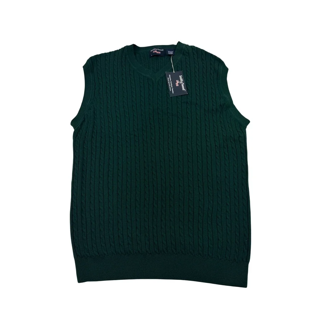 Smith & Tweed Mens Hunter Green Cable Knit Cotton Sweater Vest‎ Large NWT 325 - Picture 2 of 9